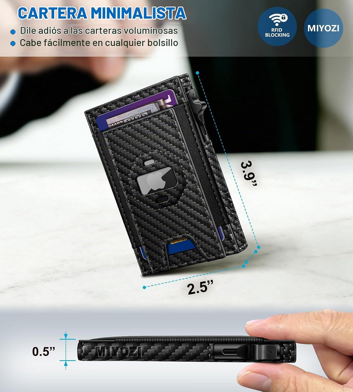miyozi Billetera Airtag para hombres, delgada emergente porta tarje...