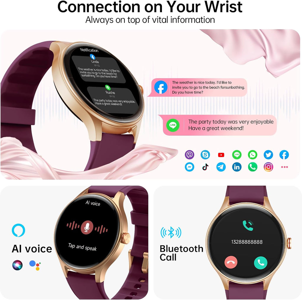 Woneligo Reloj inteligente para mujer, reloj AMOLED de fitness con...