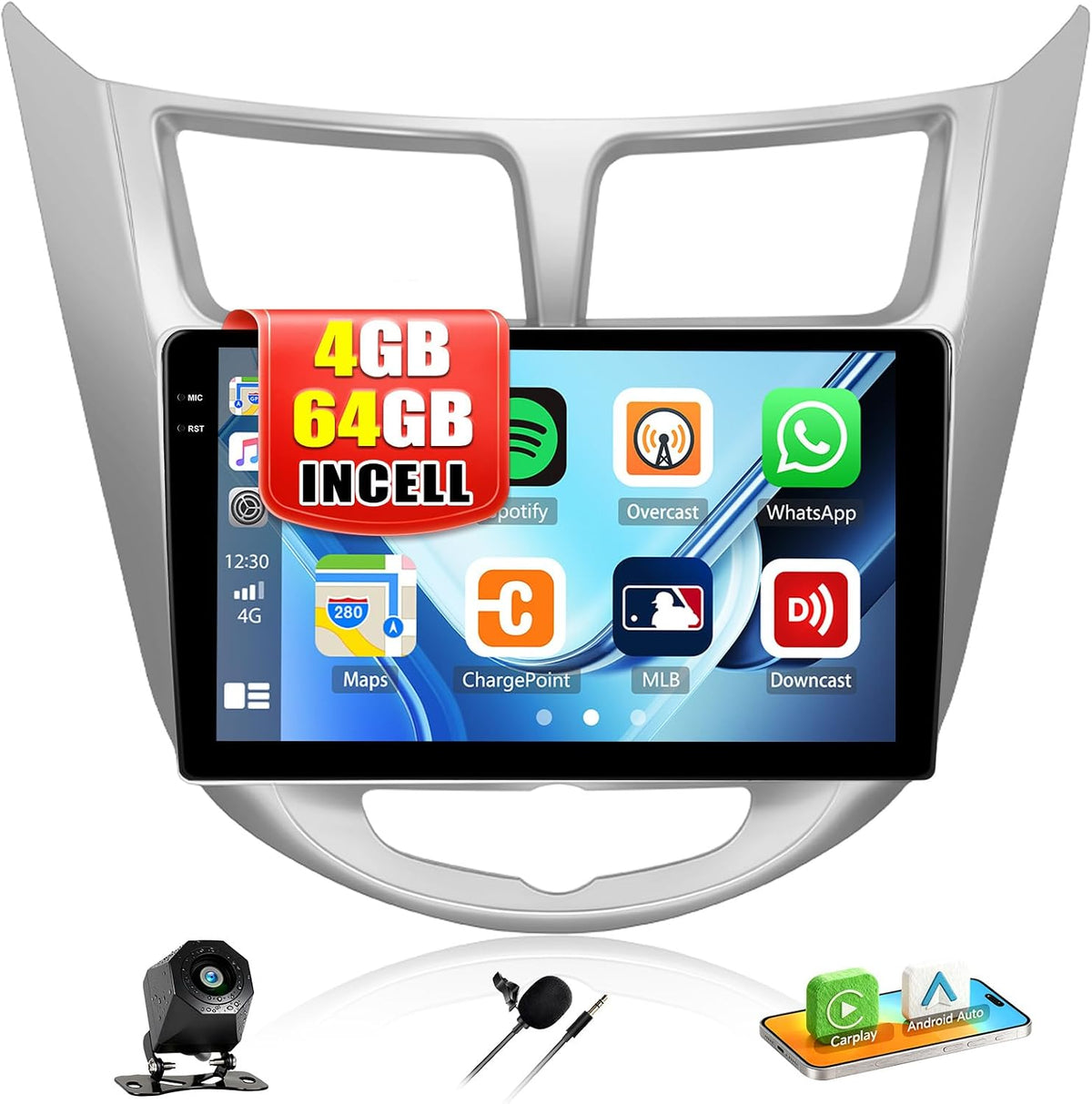 CAMECHO Radio estéreo de coche 4G+64G para Hyundai Accent Verna Sol...