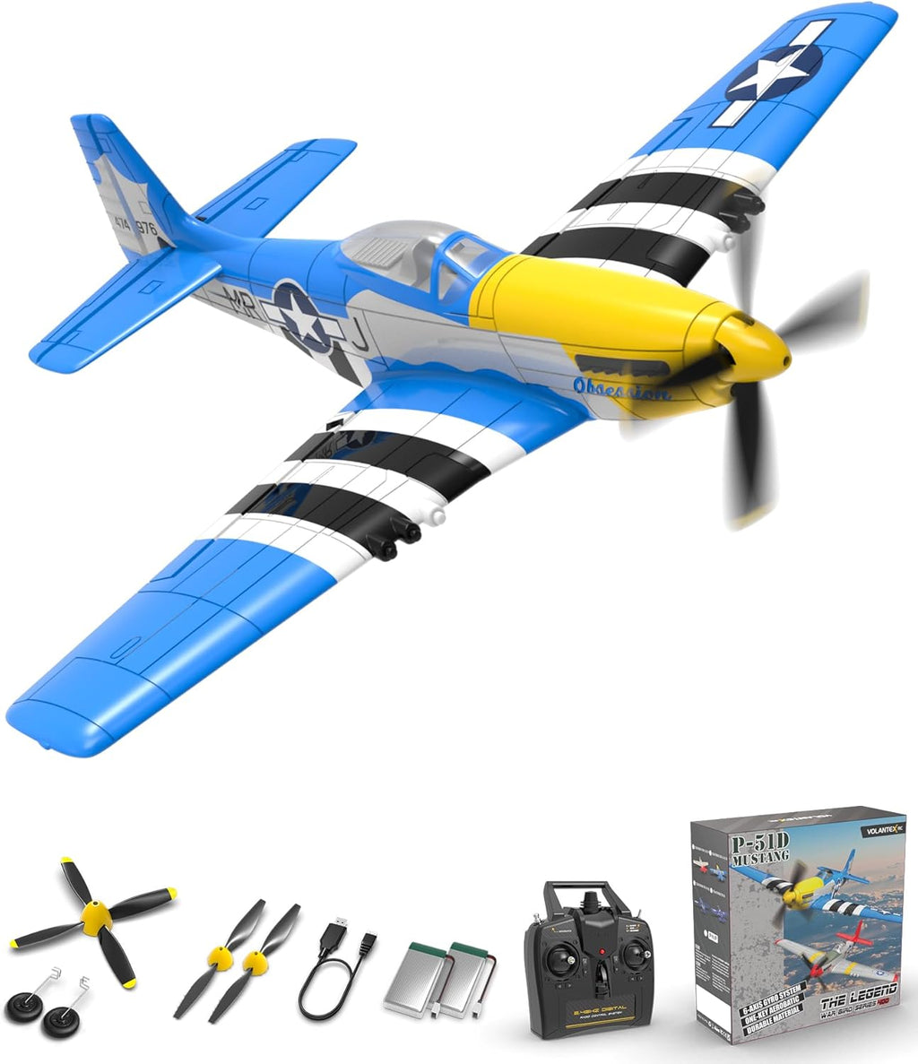 VOLANTEXRC RC Avión P51D Mustang de 4 canales, avión de control rem...