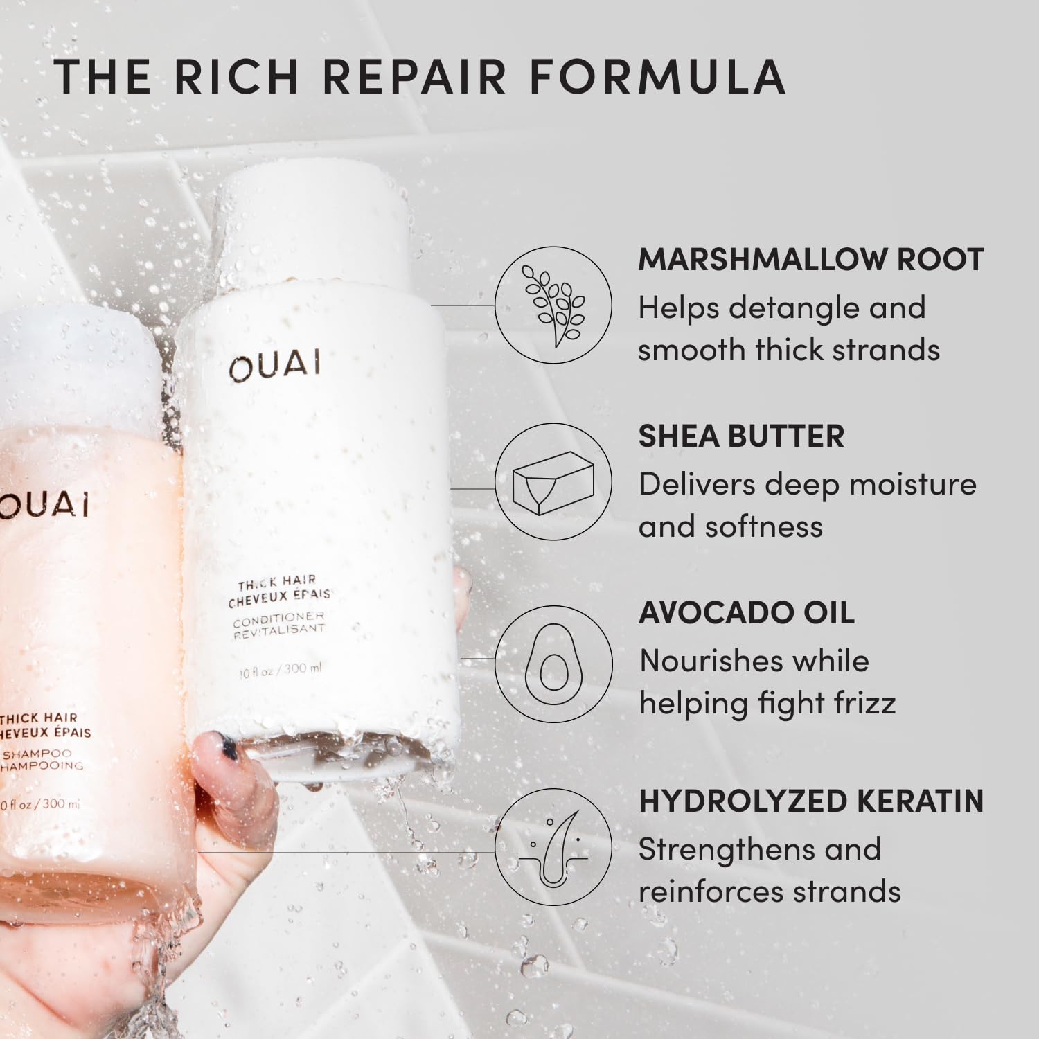 OUAI Juego de champú y acondicionador para cabello grueso, champú y...