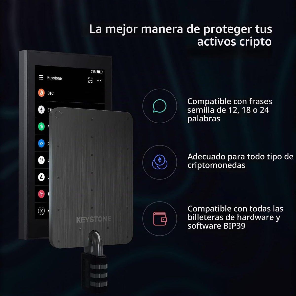 KEYSTONE Almacenamiento de semillas criptográficas, cartera de meta...