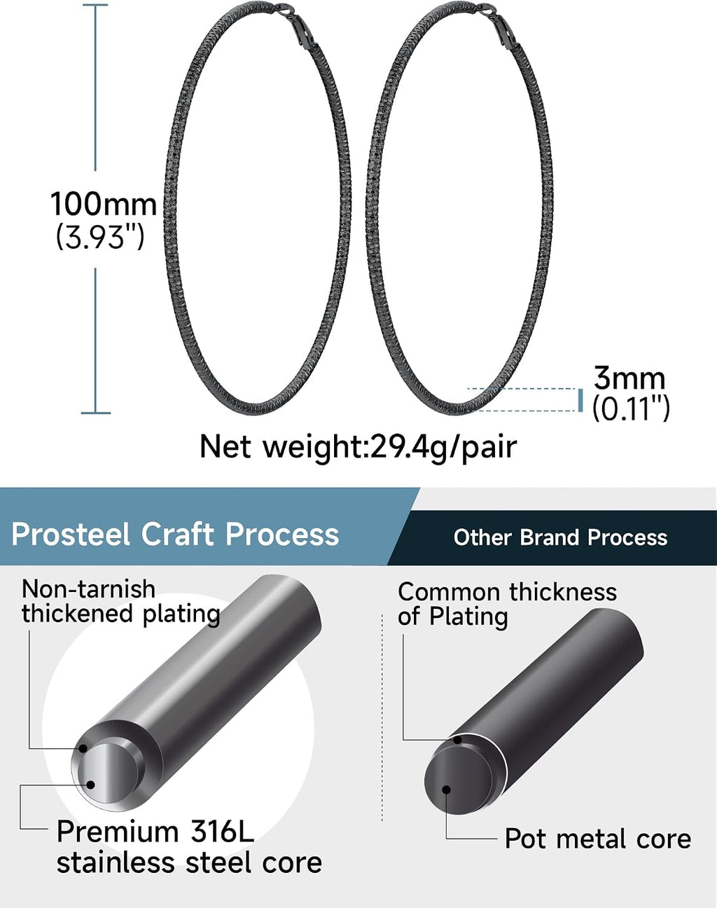 PROSTEEL 12\/16\/24\/32\/40 Pulgadas Aretes de Aro Gruesos para Muj...