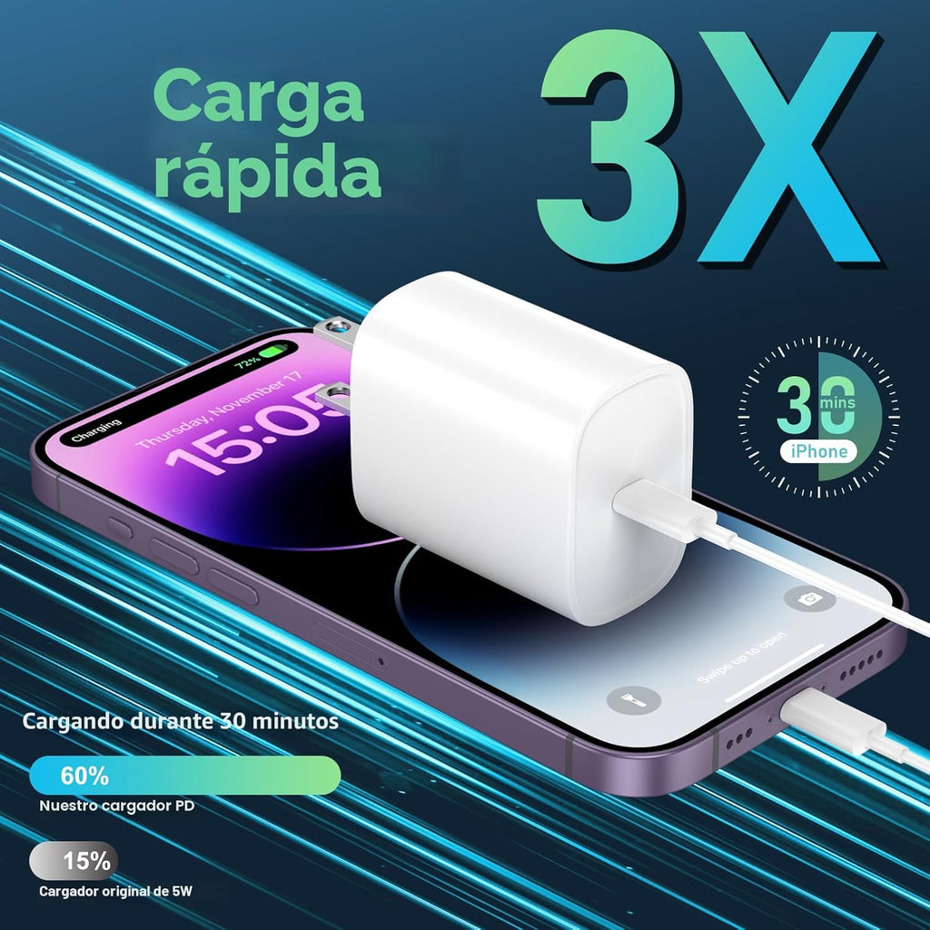 Cargador de carga rápida para iPhone 14, 13, 12, 11 [certificado MF...