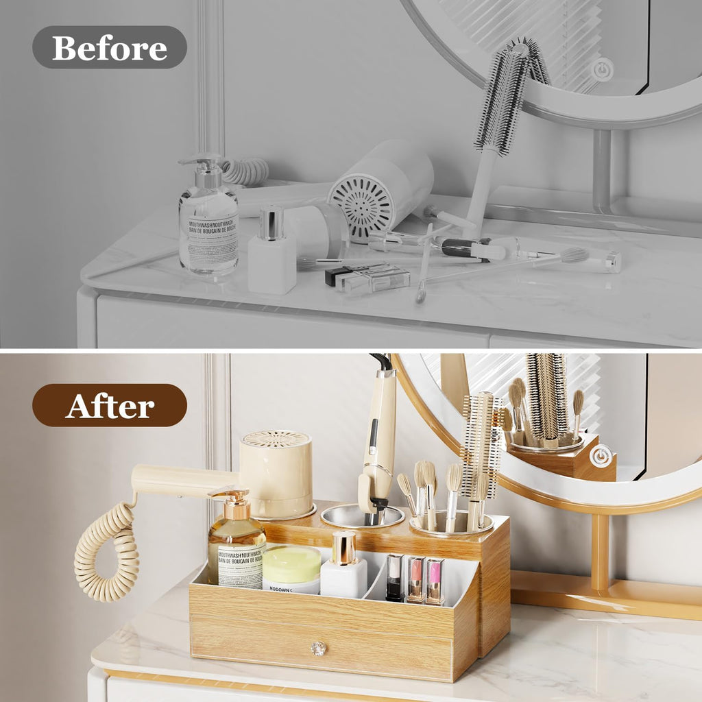 GFWARE Soporte acrílico para secador de cabello con cajón, organiza...