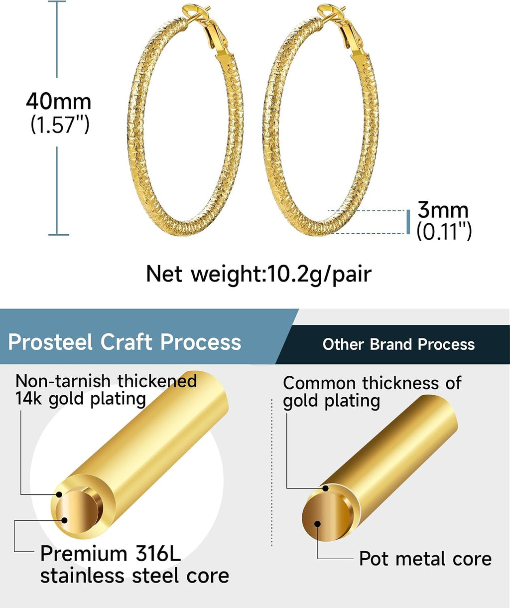 PROSTEEL 12\/16\/24\/32\/40 Pulgadas Aretes de Aro Gruesos para Muj...