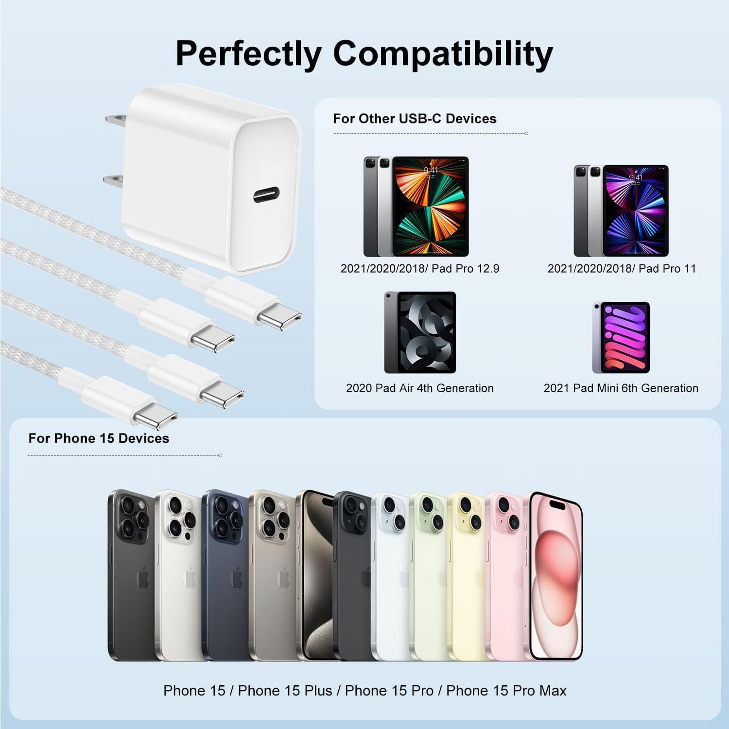 deloni Cargadores de carga rápida para iPhone 15 y 16, paquete de 2...