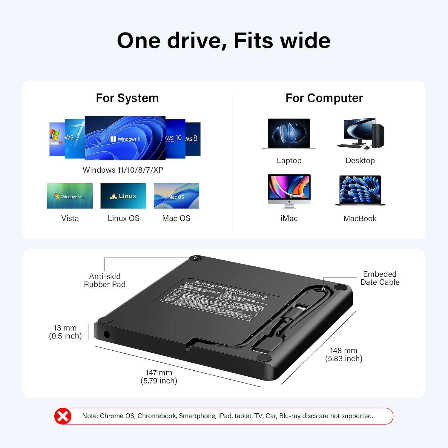 Amicool Grabador externo USB-C USB 3.0 CD\/DVD +\/-RW, lector de DV...