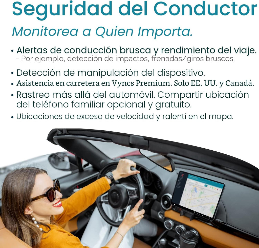 Vyncs enlace OBD conectado para auto sin pago mensual, GPS de auto...