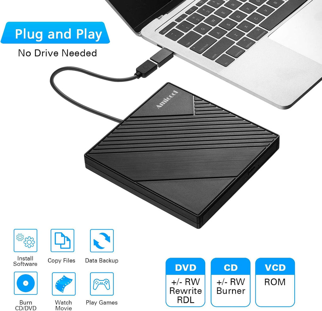 Amicool Unidad de DVD externa USB 3.0 USB C Grabadora de CD CD\/DVD...