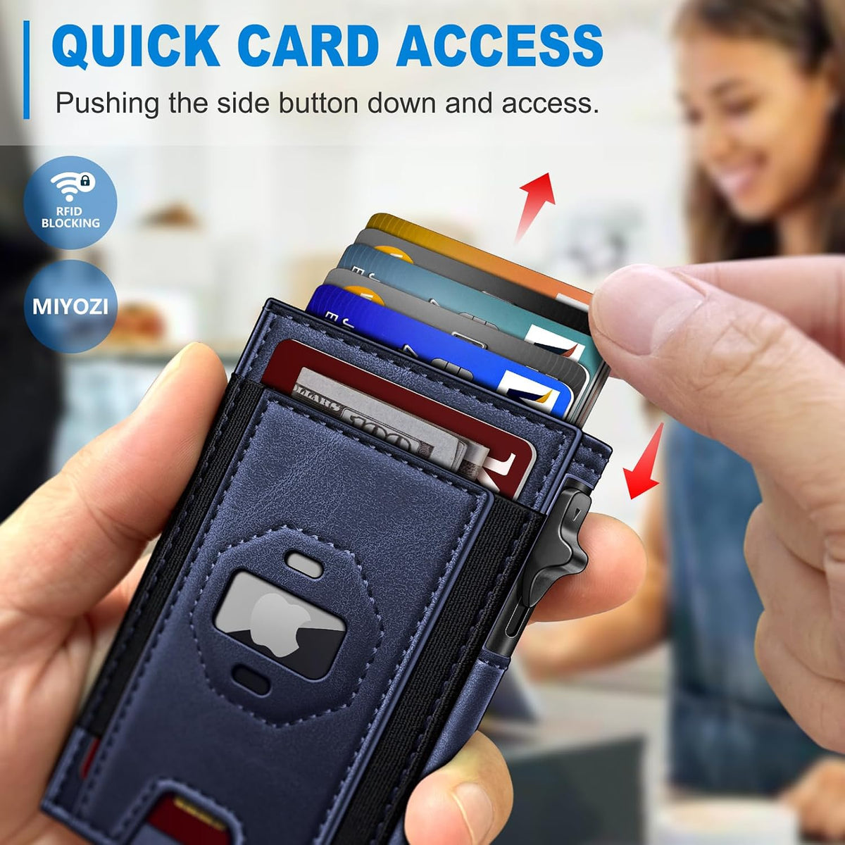 miyozi Billetera Airtag para hombres, delgada emergente porta tarje...