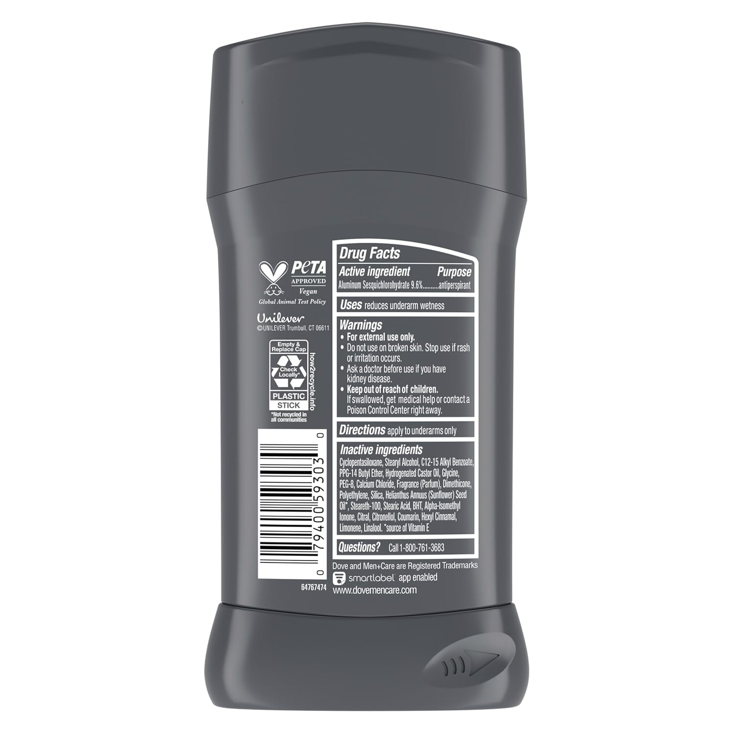 Dove Men+Care - Desodorante en barra para defensa de manchas para h...
