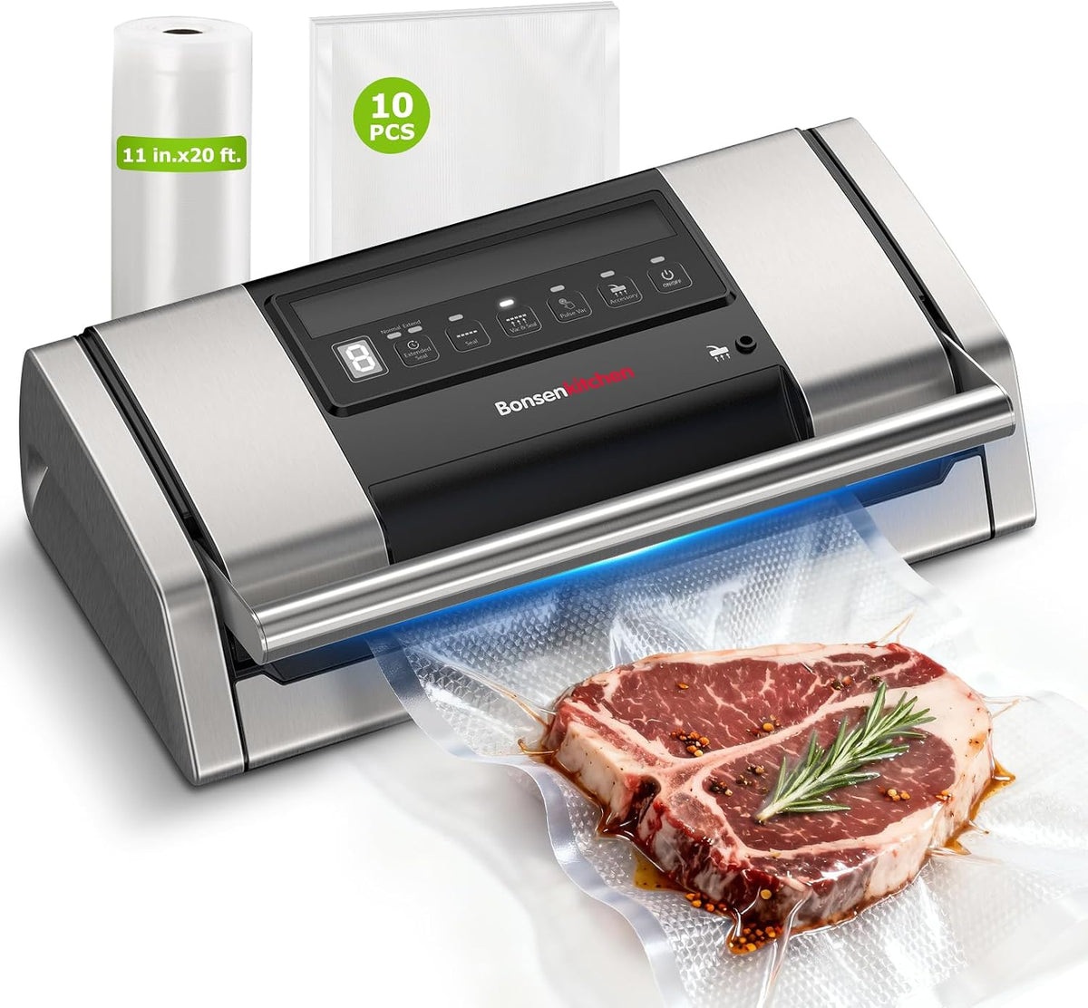 Bonsenkitchen Envasadora al vacío para alimentos, mango de fácil bl...
