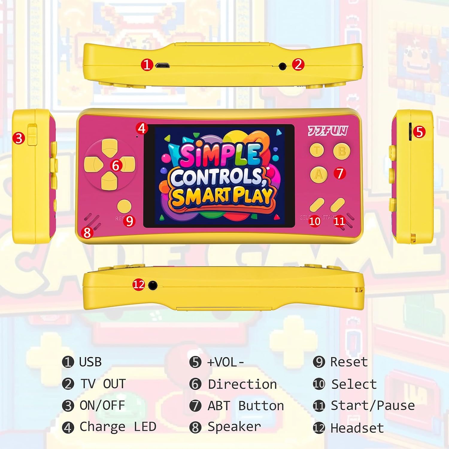JJFUN Consola de juegos portátil para niños: pantalla de 3.2 pulgad...