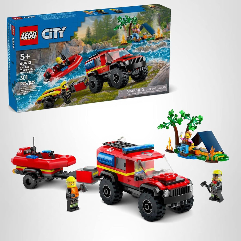 LEGO City Camión de Bomberos 4x4 con Bote de Rescate Juguete para N...