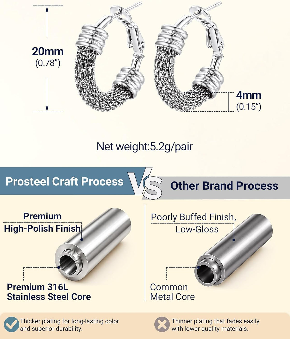 PROSTEEL 12\/16\/24\/32\/40 Pulgadas Aretes de Aro Gruesos para Muj...