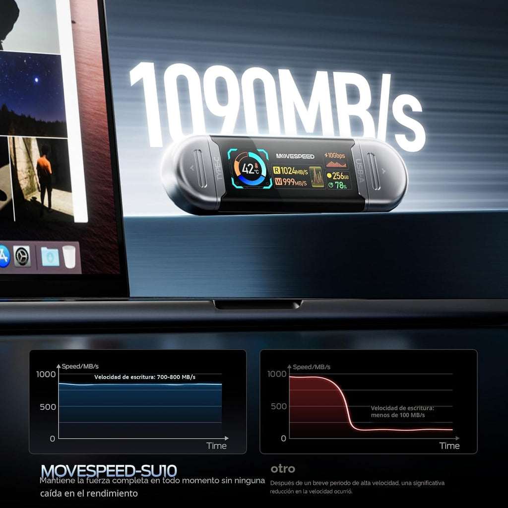 MOVE SPEED Unidad USB de 256 GB con pantalla inteligente 1090 MB\/s...