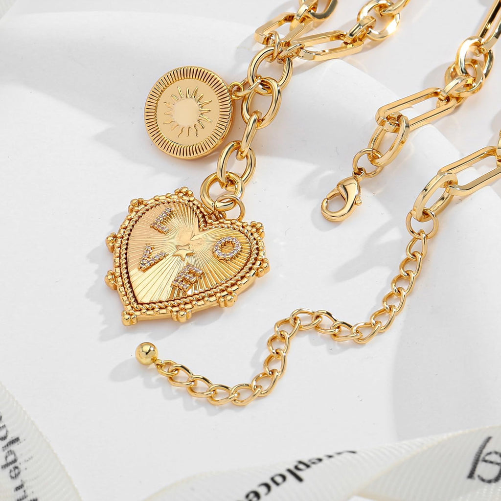 CLASSYZINT Collar con colgante de cabeza de león y moneda de corazó...