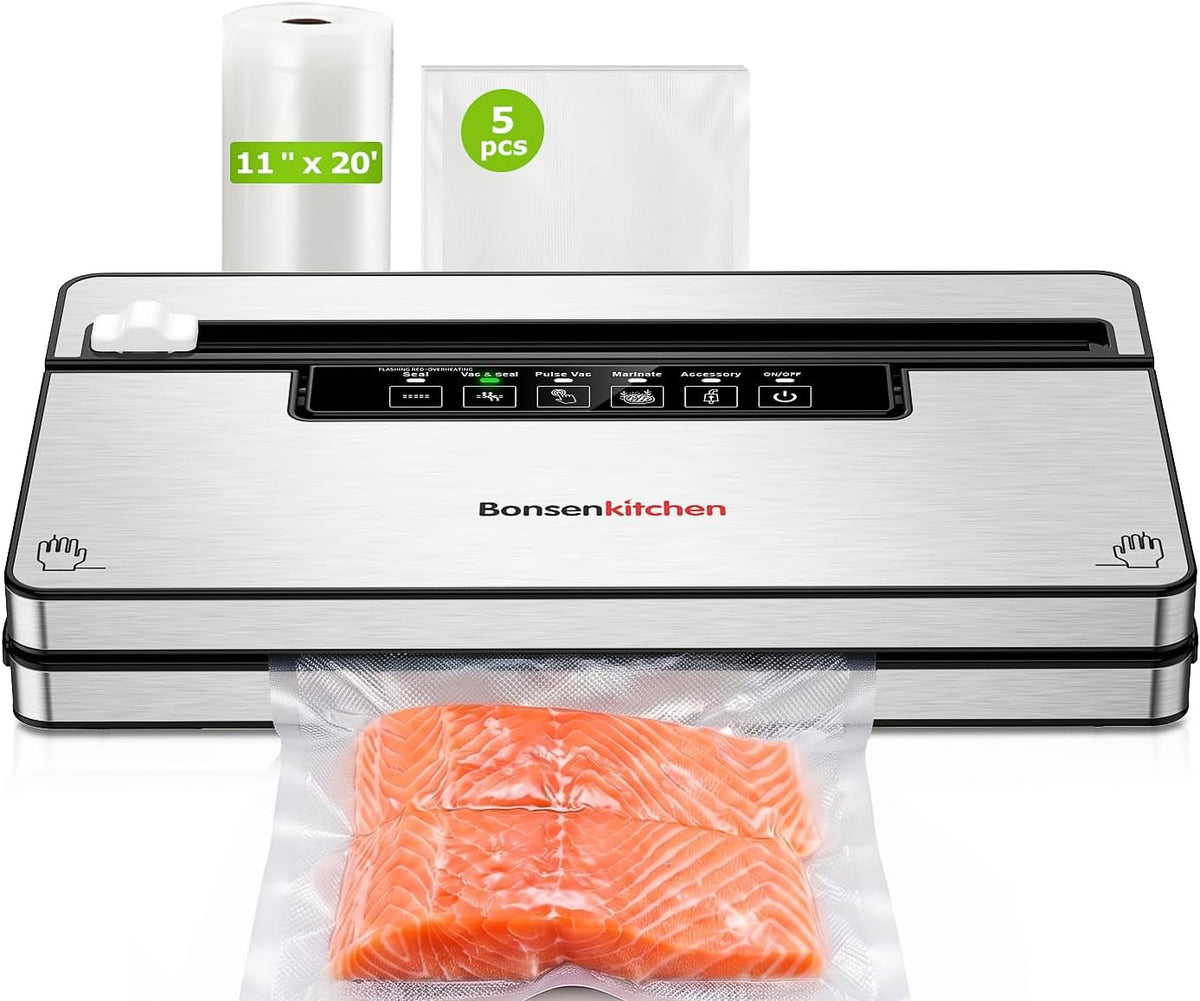Bonsenkitchen Máquina selladora al vacío,80 kPa Potente Succión,Pla...