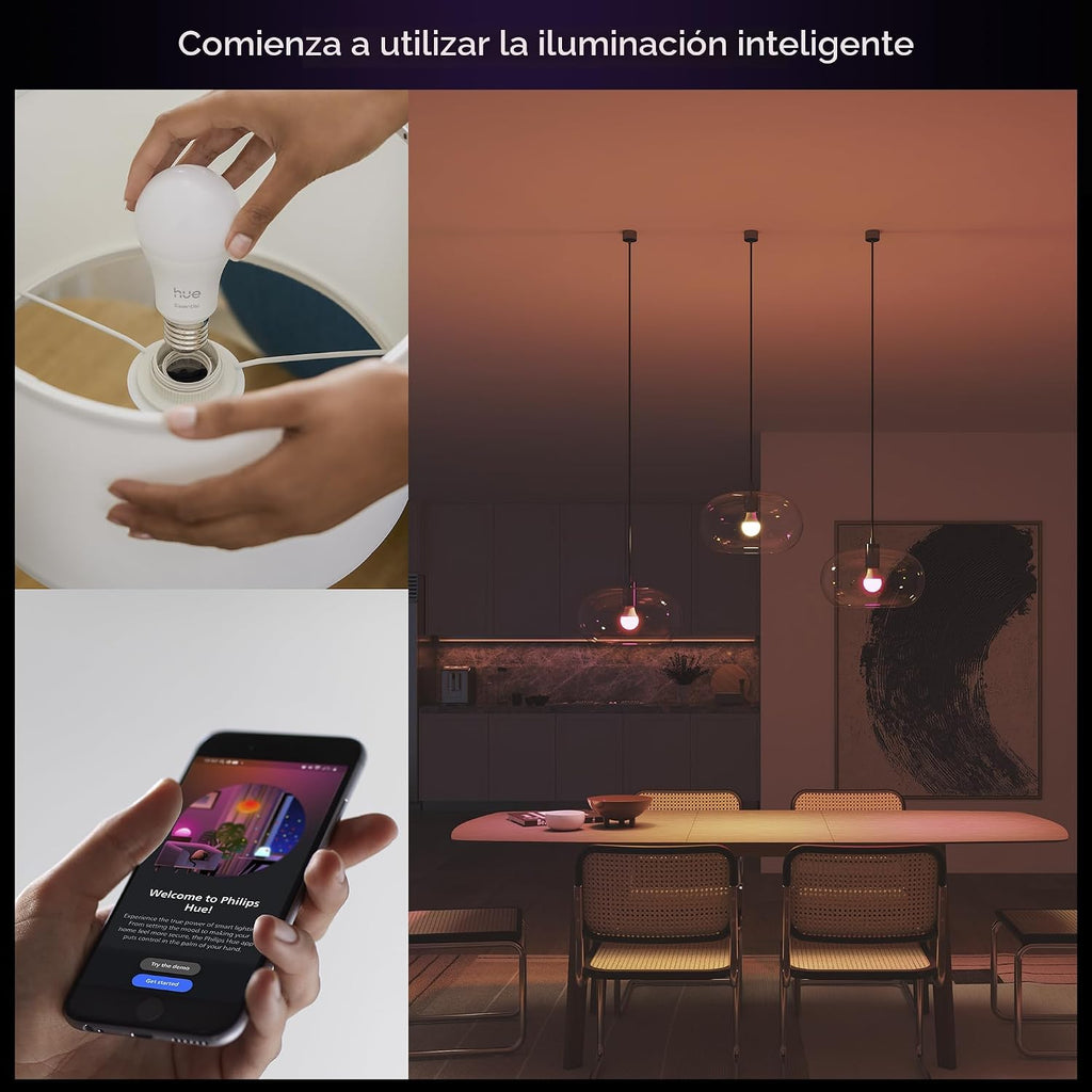 Philips Hue Essential - Bombilla LED inteligente A19, ambiente blan...