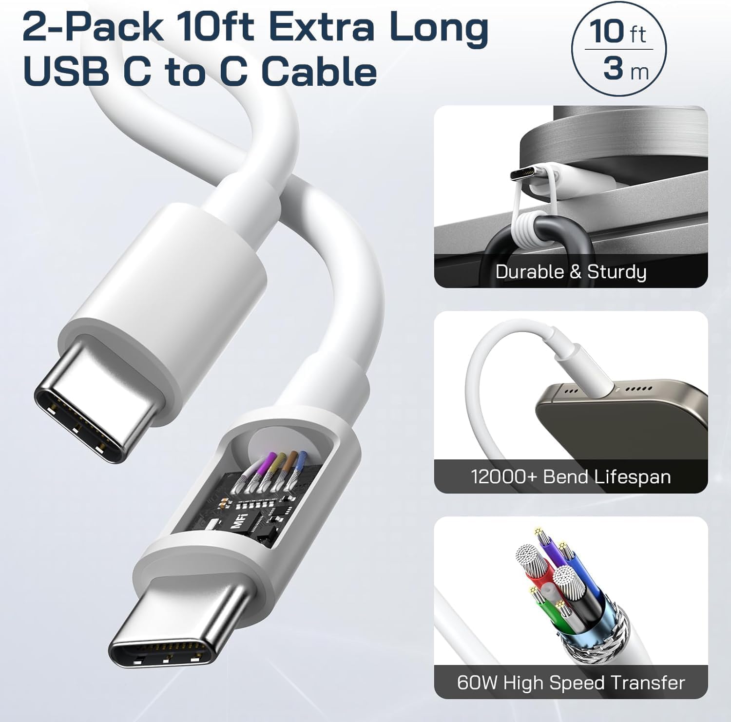 Cargador para iPhone 17\/16\/15 de carga rápida, paquete de 2 cable...