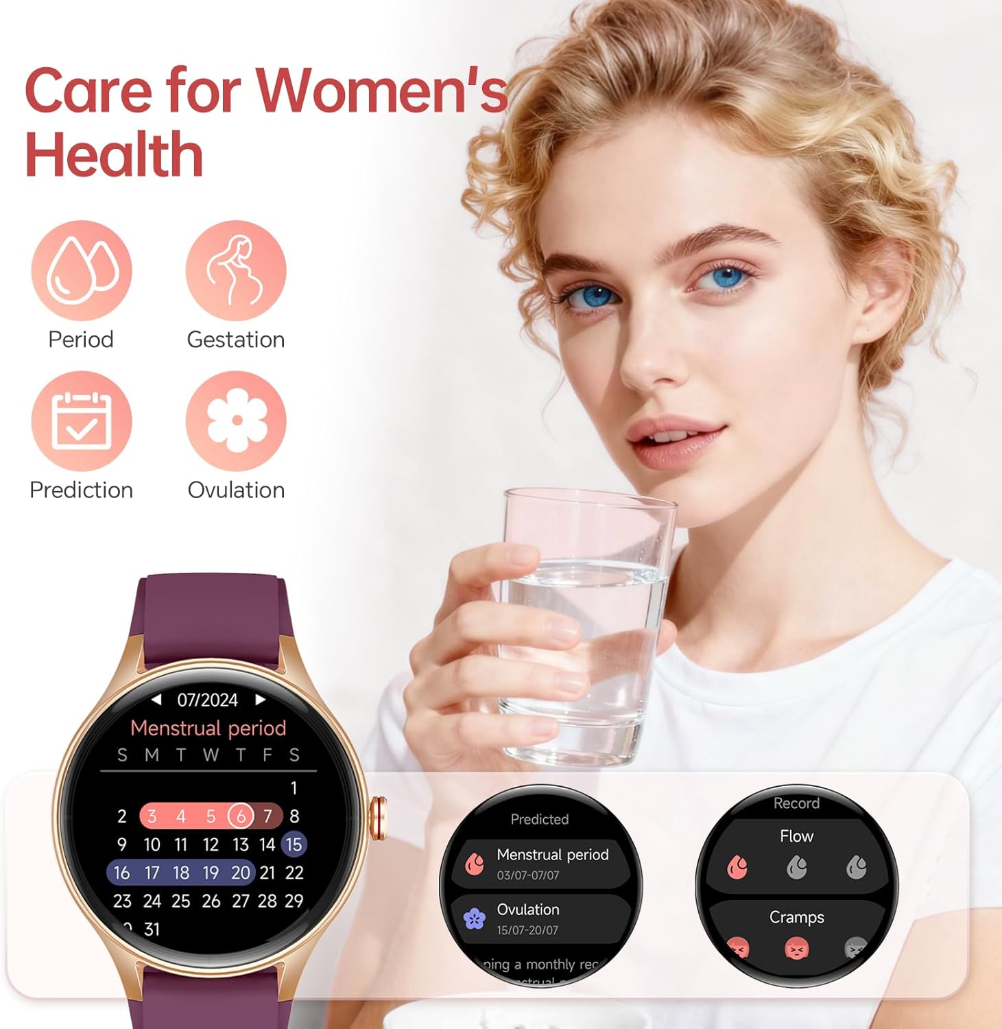 Woneligo Reloj inteligente para mujer, reloj AMOLED de fitness con...
