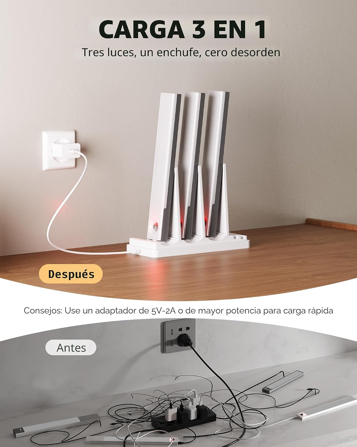 EZVALO Paquete de 6 luces para debajo del gabinete con estación de...
