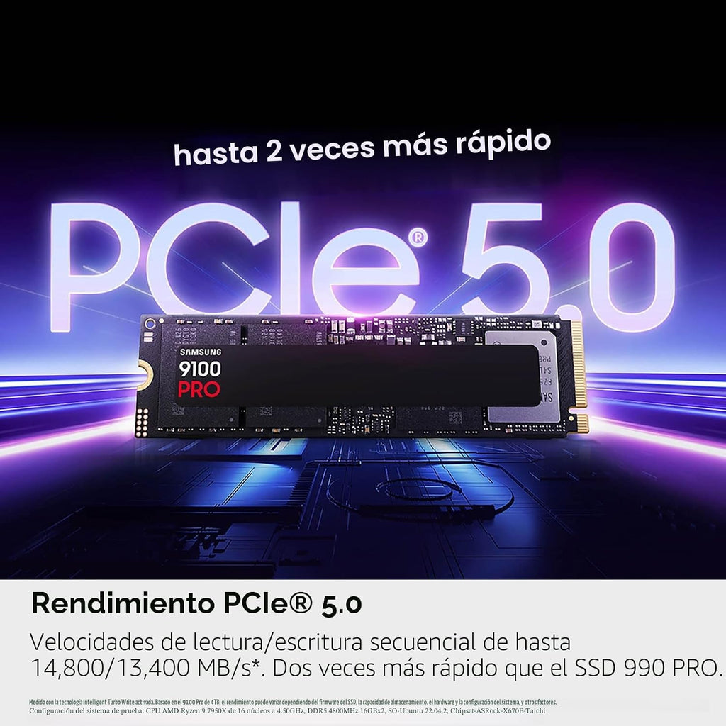 Samsung SSD 9100 PRO 2TB, PCIe 5.0x4 M.2 2280, velocidades de lectu...