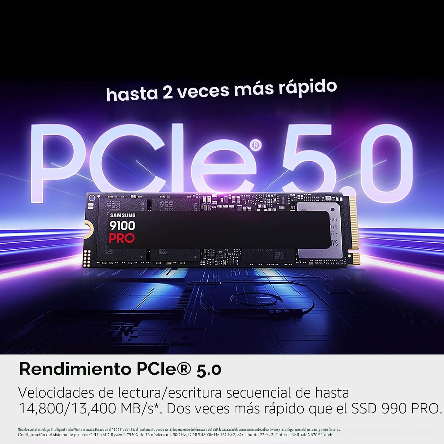 Samsung SSD 9100 PRO 2TB, PCIe 5.0x4 M.2 2280, velocidades de lectu...