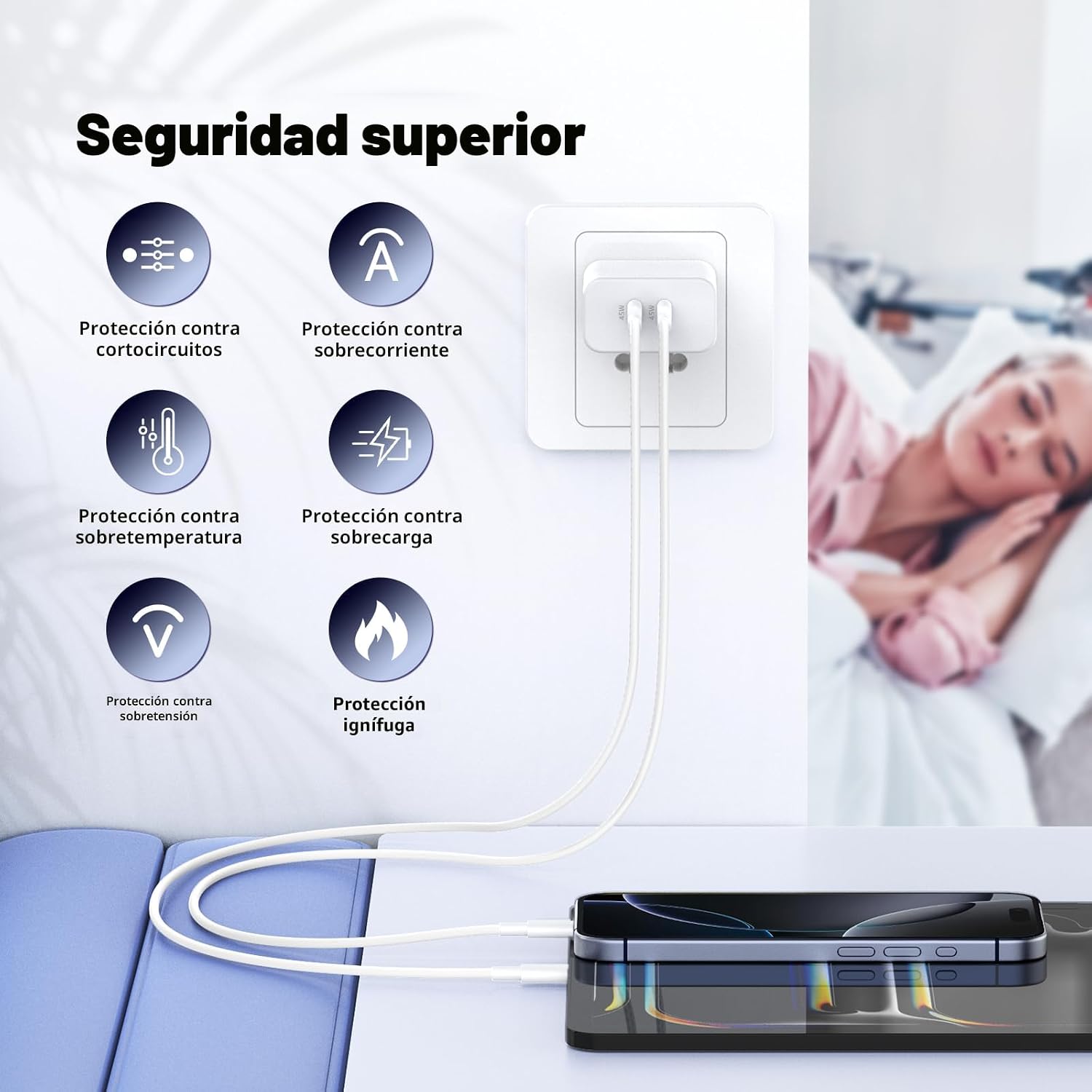 QZIIW Cargador para iPhone 17, 16, 15 Pro Max, carga rápida, 45 W,...