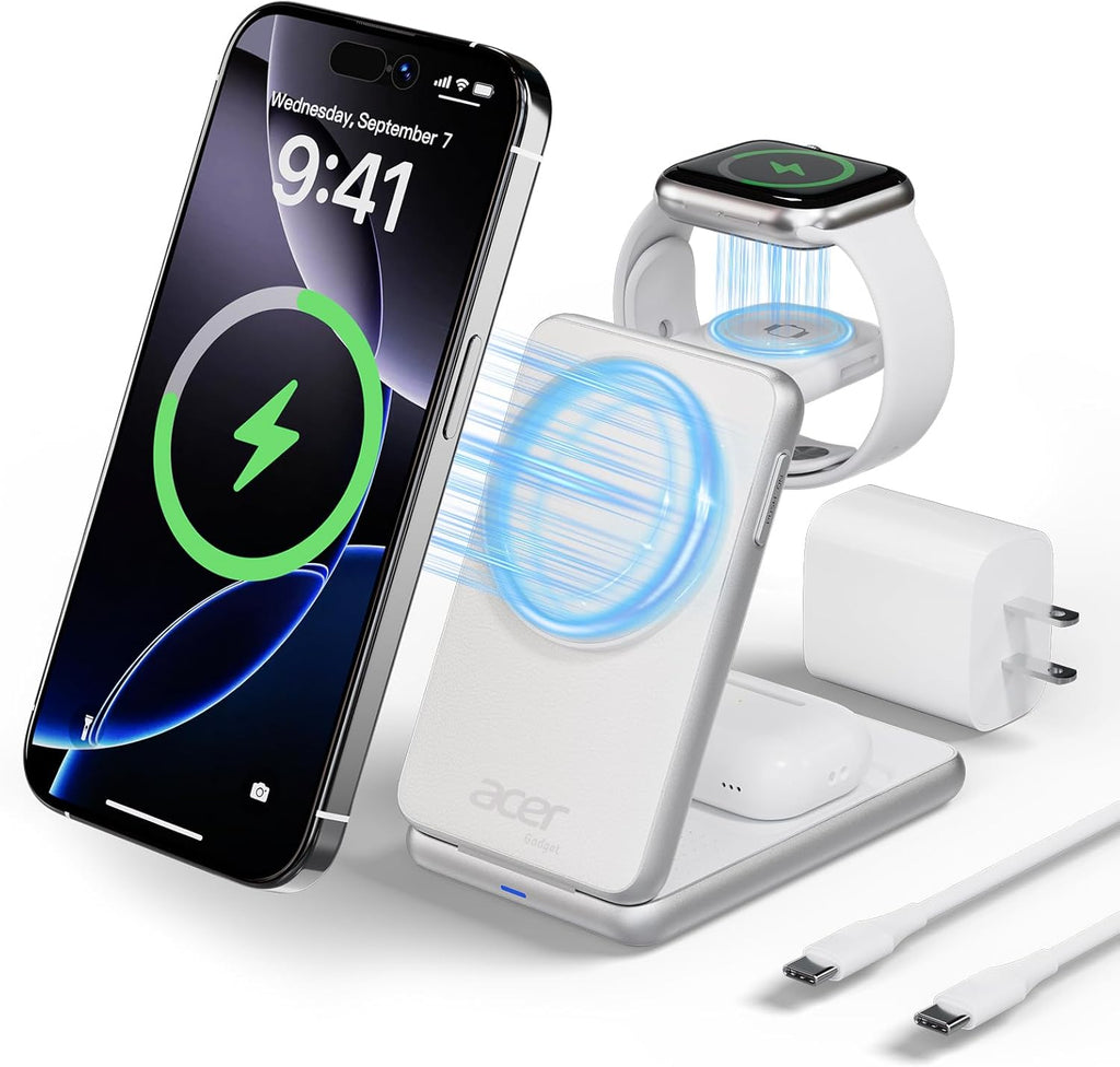 Acer Estación de carga 3 en 1 para iPhone, Soporte de cargador inal...
