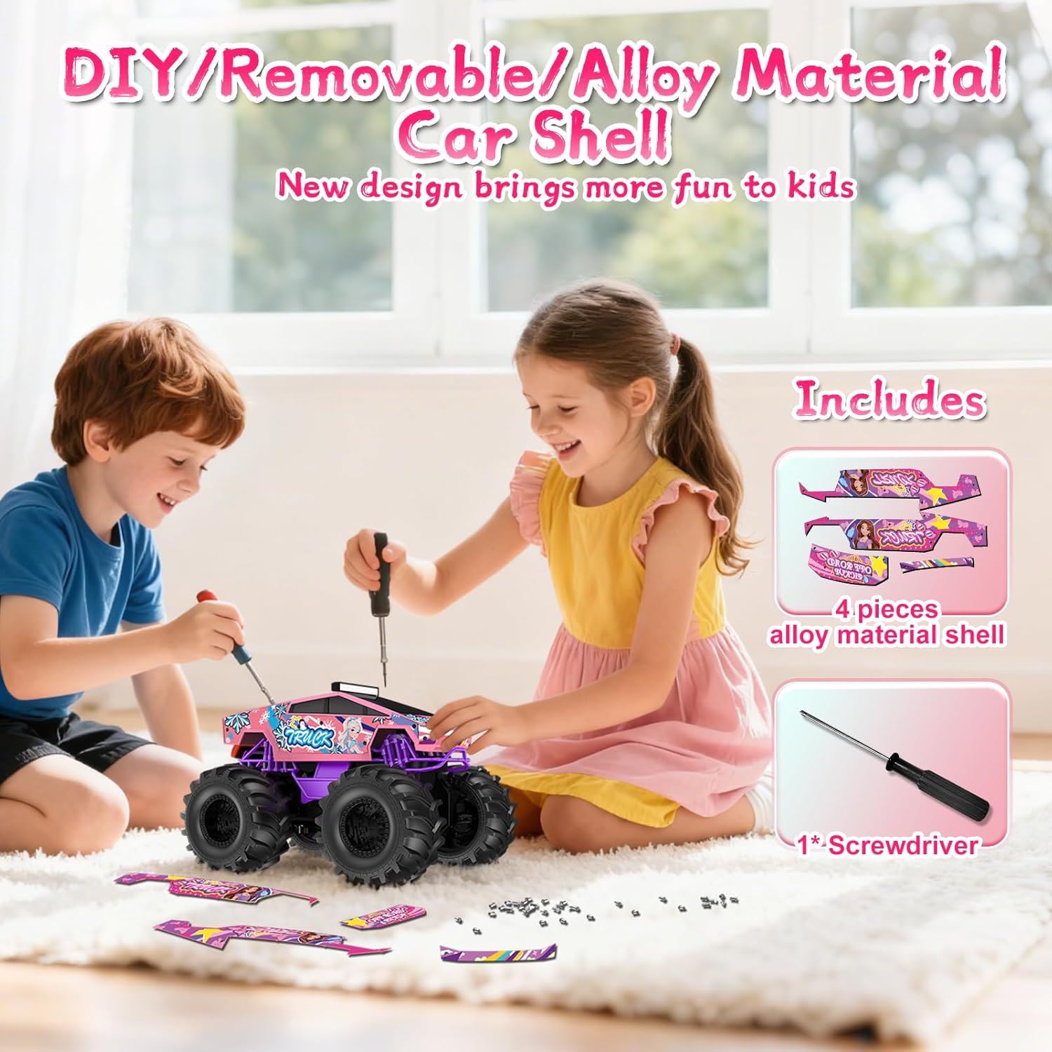 Coche de control remoto para niñas, juguetes de camión monstruo ros...