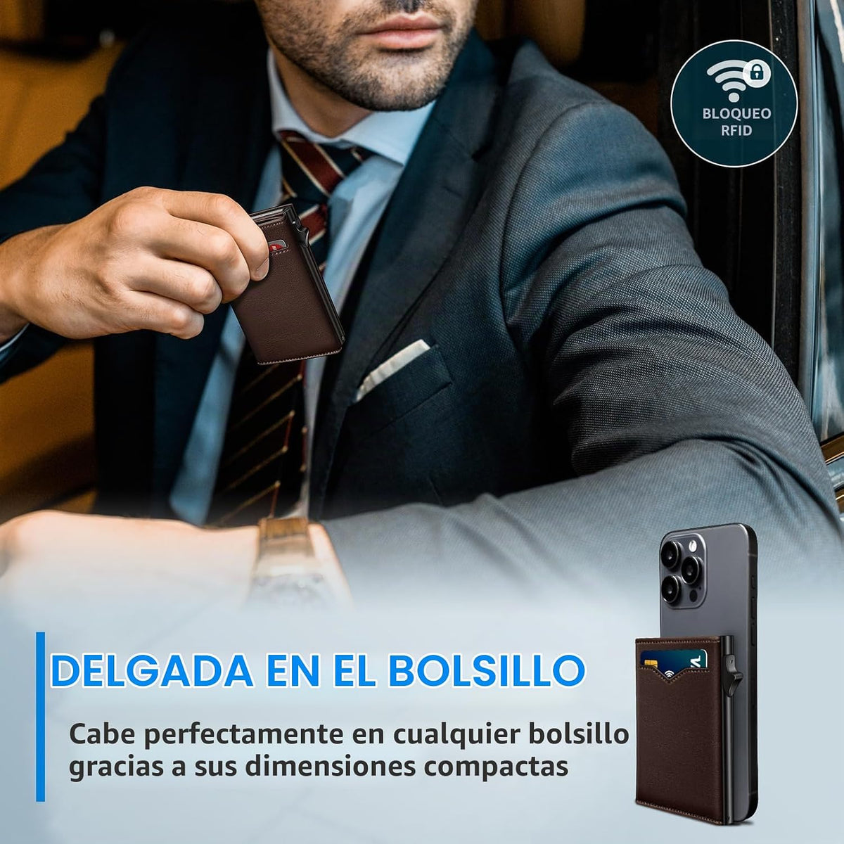 Cartera miyozi para hombre, con bolsillo para billetes, 2 ventanas...