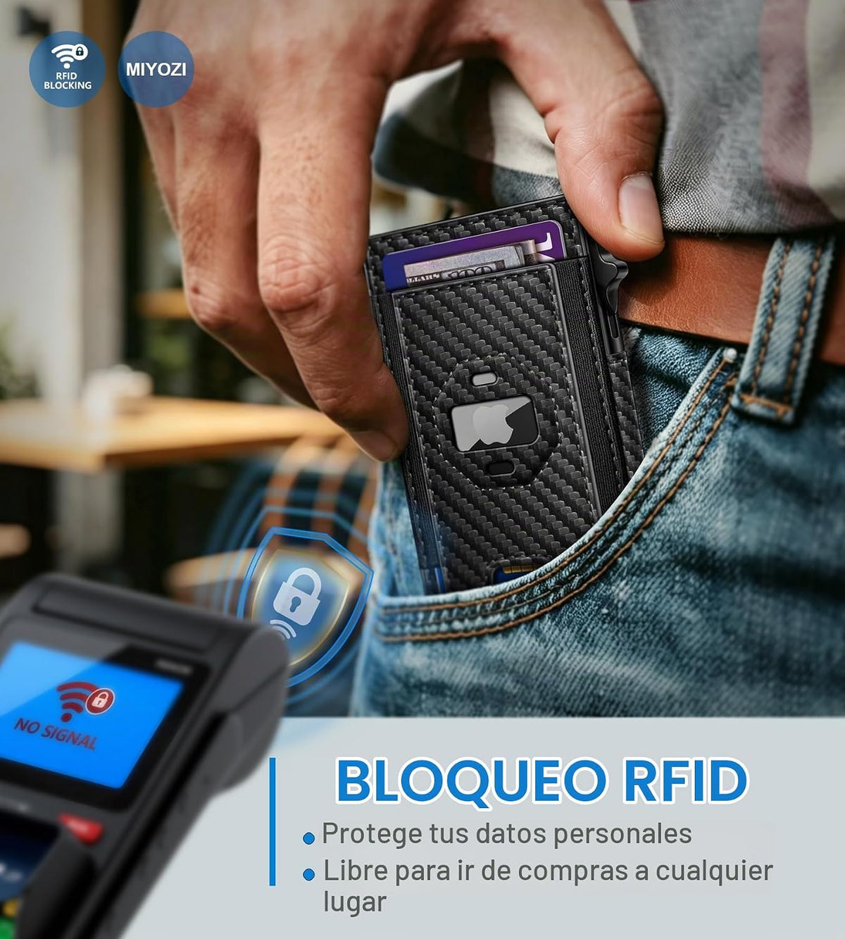 miyozi Billetera Airtag para hombres, delgada emergente porta tarje...
