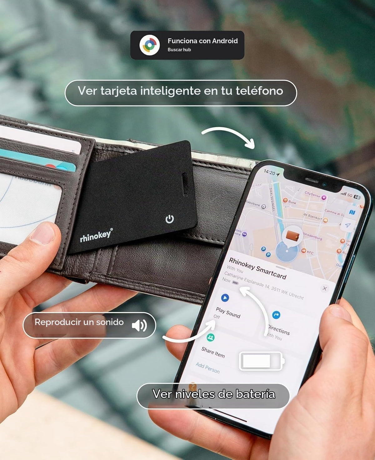 Rhinokey® Tarjeta de seguimiento de cartera, (solo Android) de 0.07...