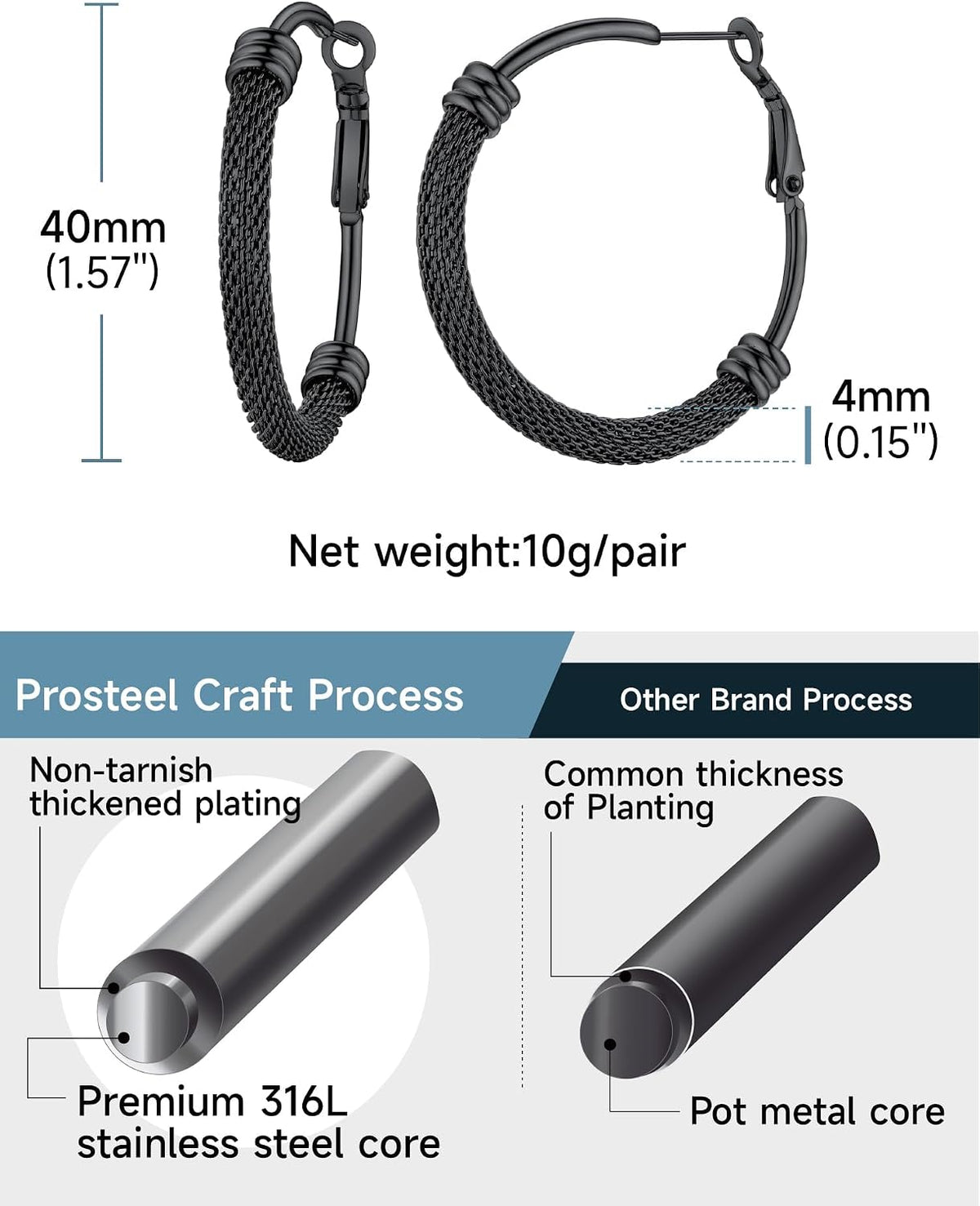 PROSTEEL 12\/16\/24\/32\/40 Pulgadas Aretes de Aro Gruesos para Muj...