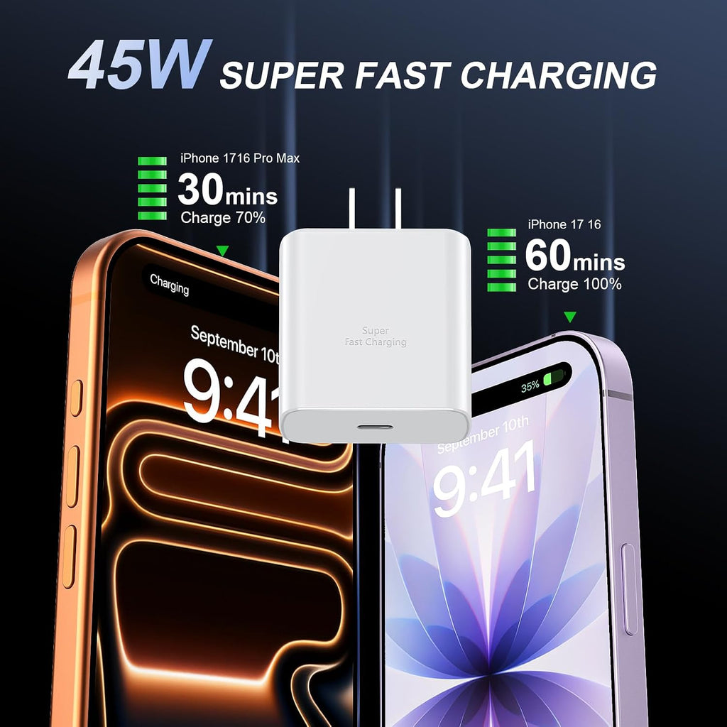 Cargador para iPhone 17 16 Pro Max de carga rápida, 45 W USB C iPho...