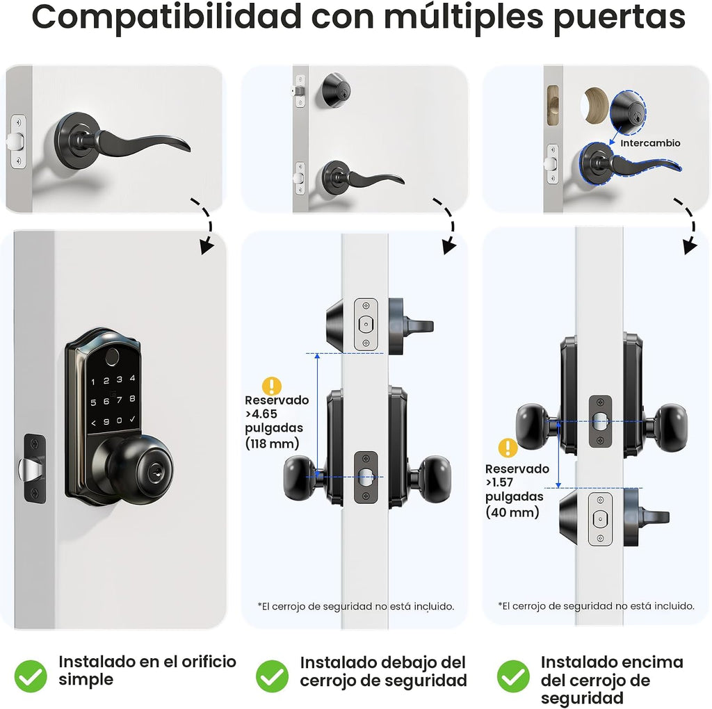 Veise VE018 - Cerradura inteligente para manija de puerta con tecla...