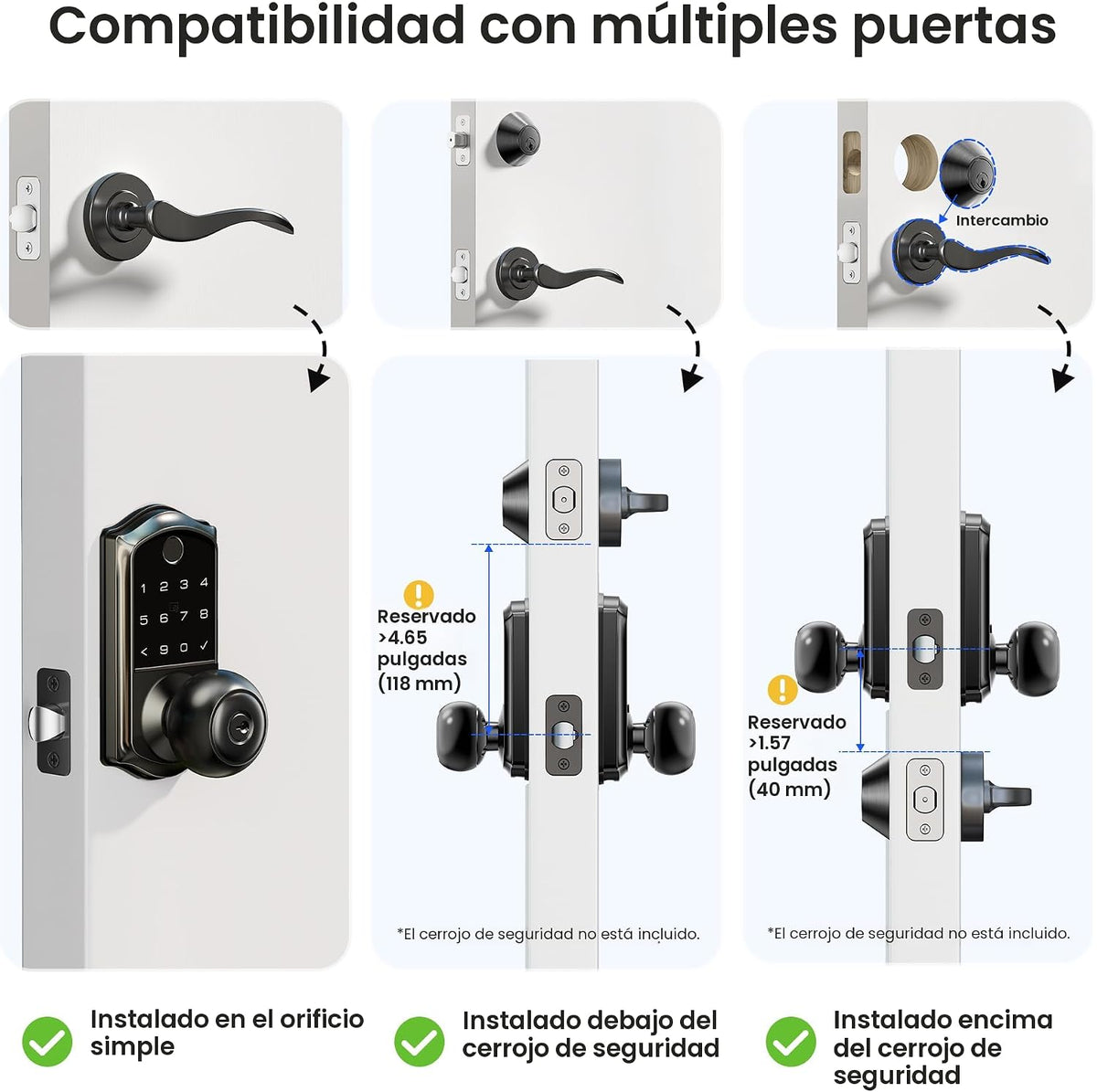 Veise VE018 - Cerradura inteligente para manija de puerta con tecla...