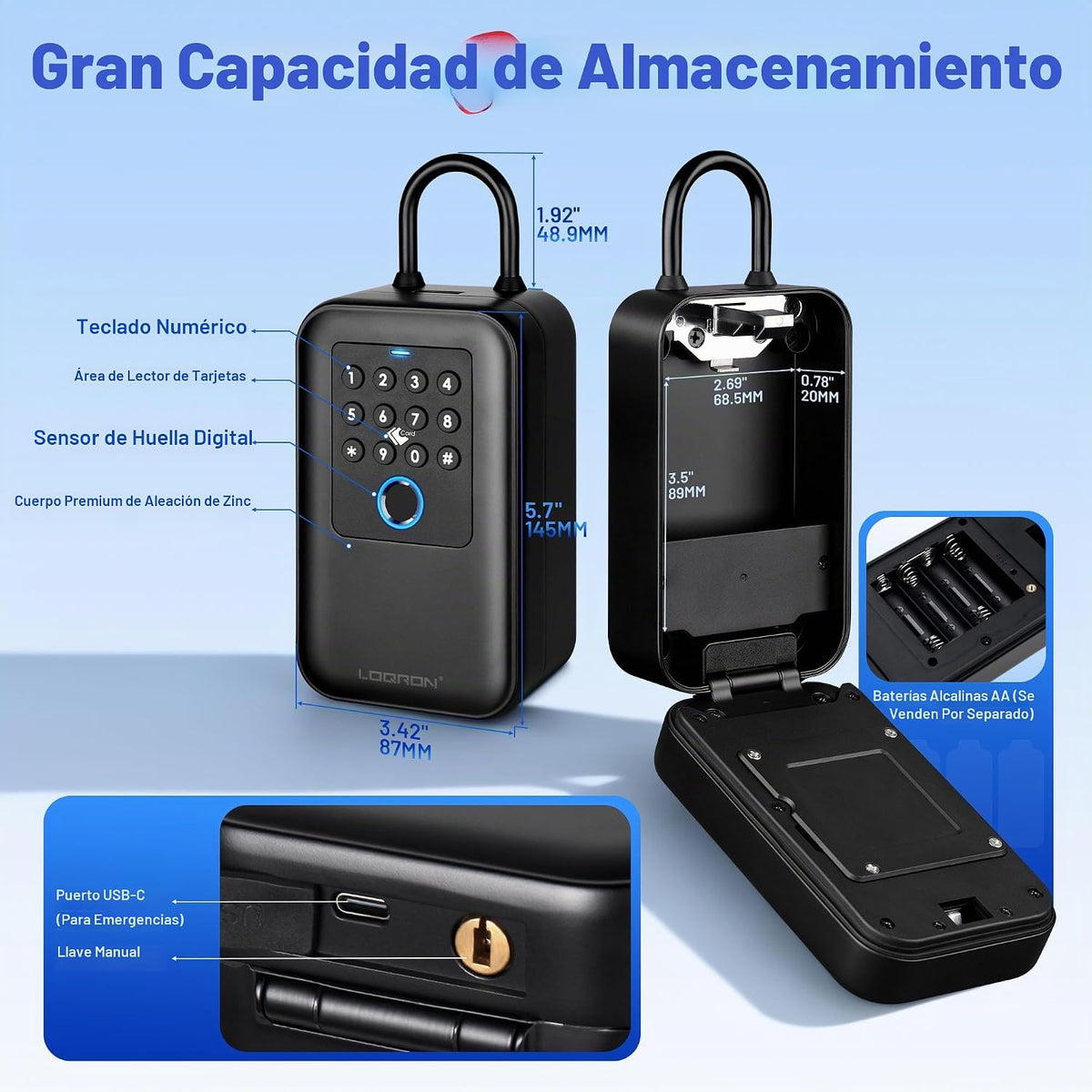 LOQRON Caja de bloqueo inteligente de huellas dactilares Bluetooth...