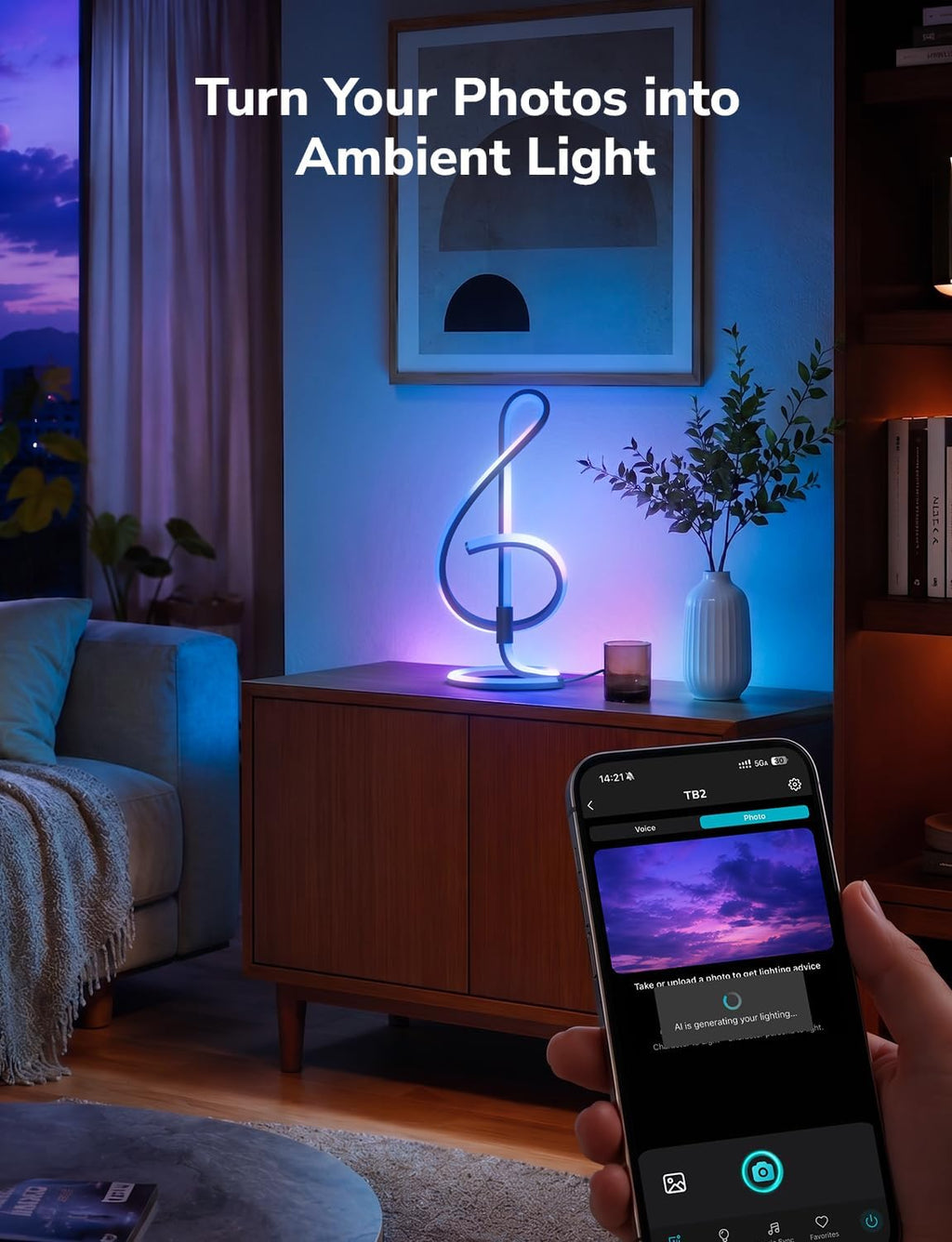 Lámpara de mesa inteligente Lepro TB2 AI, lámparas LED RGB+IC direc...