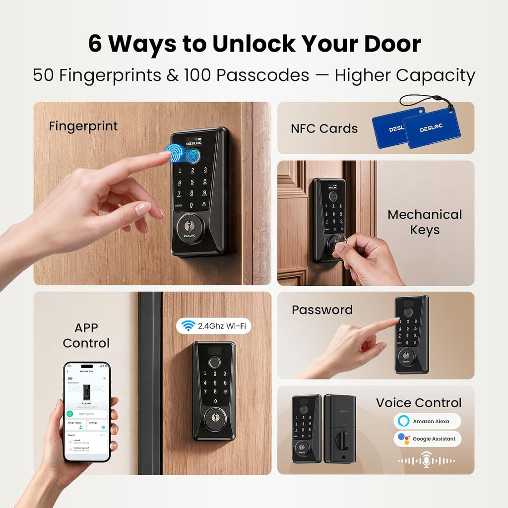 Cerradura de puerta con teclado inteligente DESLOC WiFi con huella...