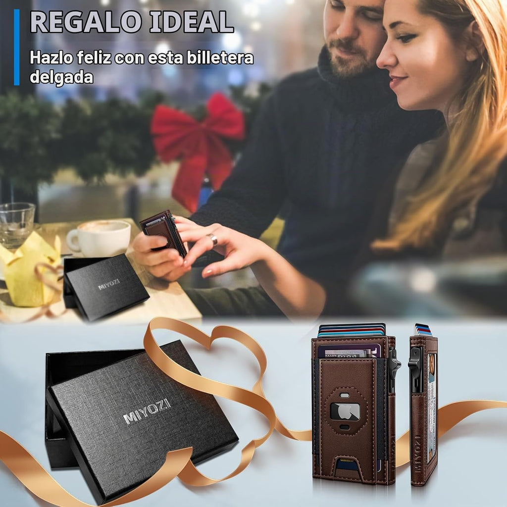 miyozi Billetera Airtag para hombres, delgada emergente porta tarje...