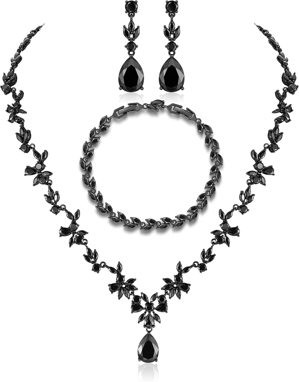 Hadskiss Juego de joyas, collar y aretes colgantes, chapado en oro...