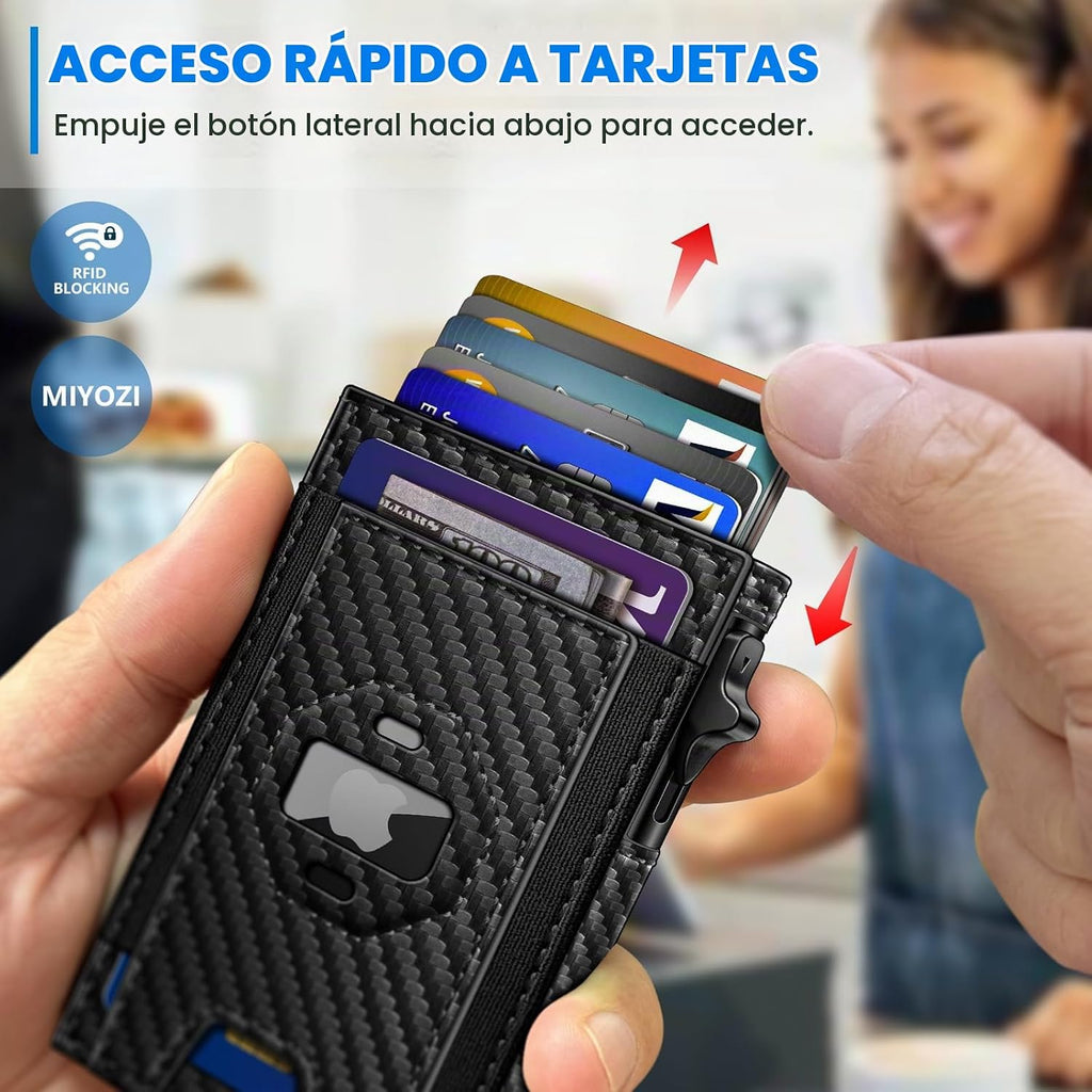 miyozi Billetera Airtag para hombres, delgada emergente porta tarje...