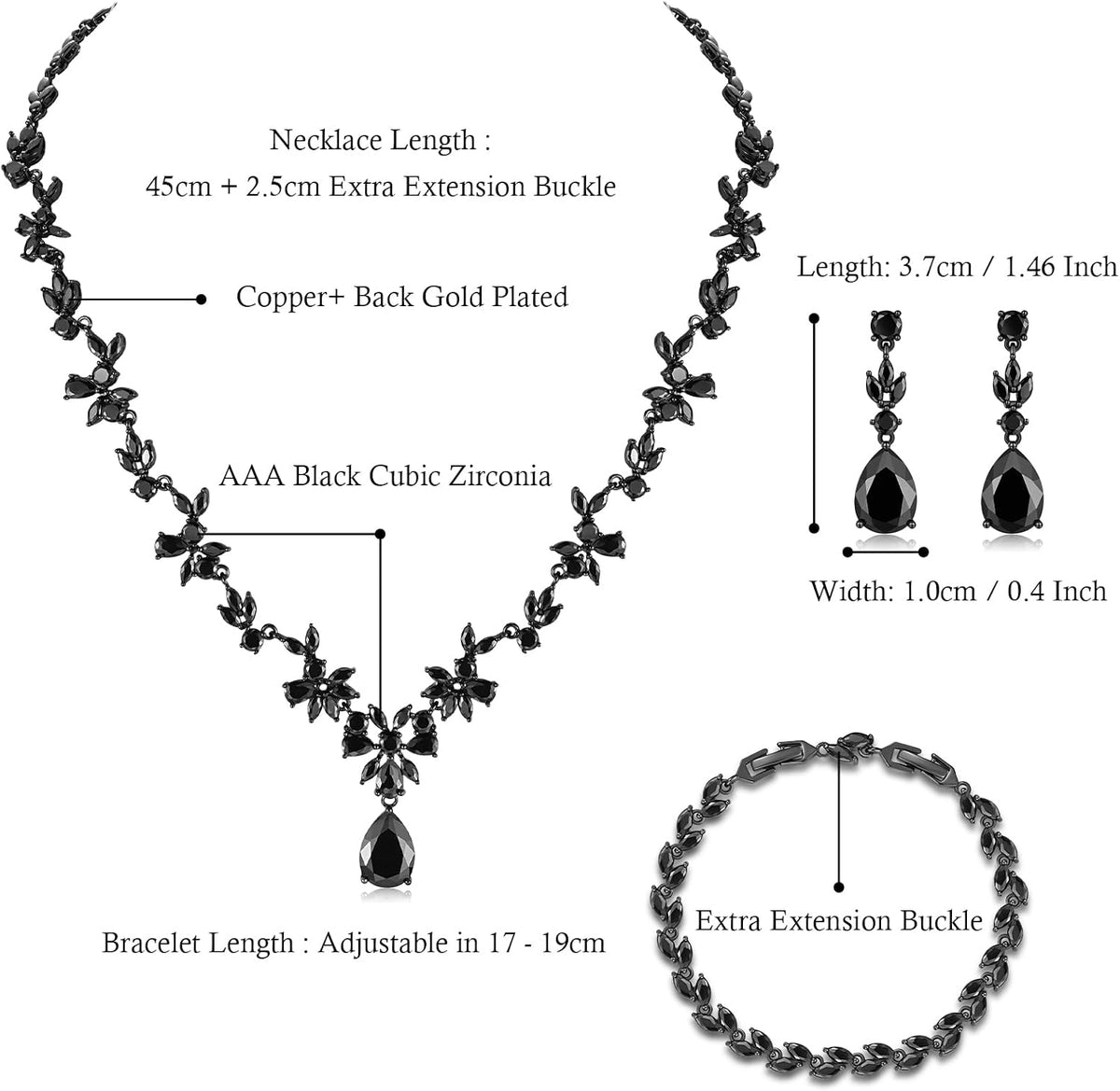 Hadskiss Juego de joyas, collar y aretes colgantes, chapado en oro...
