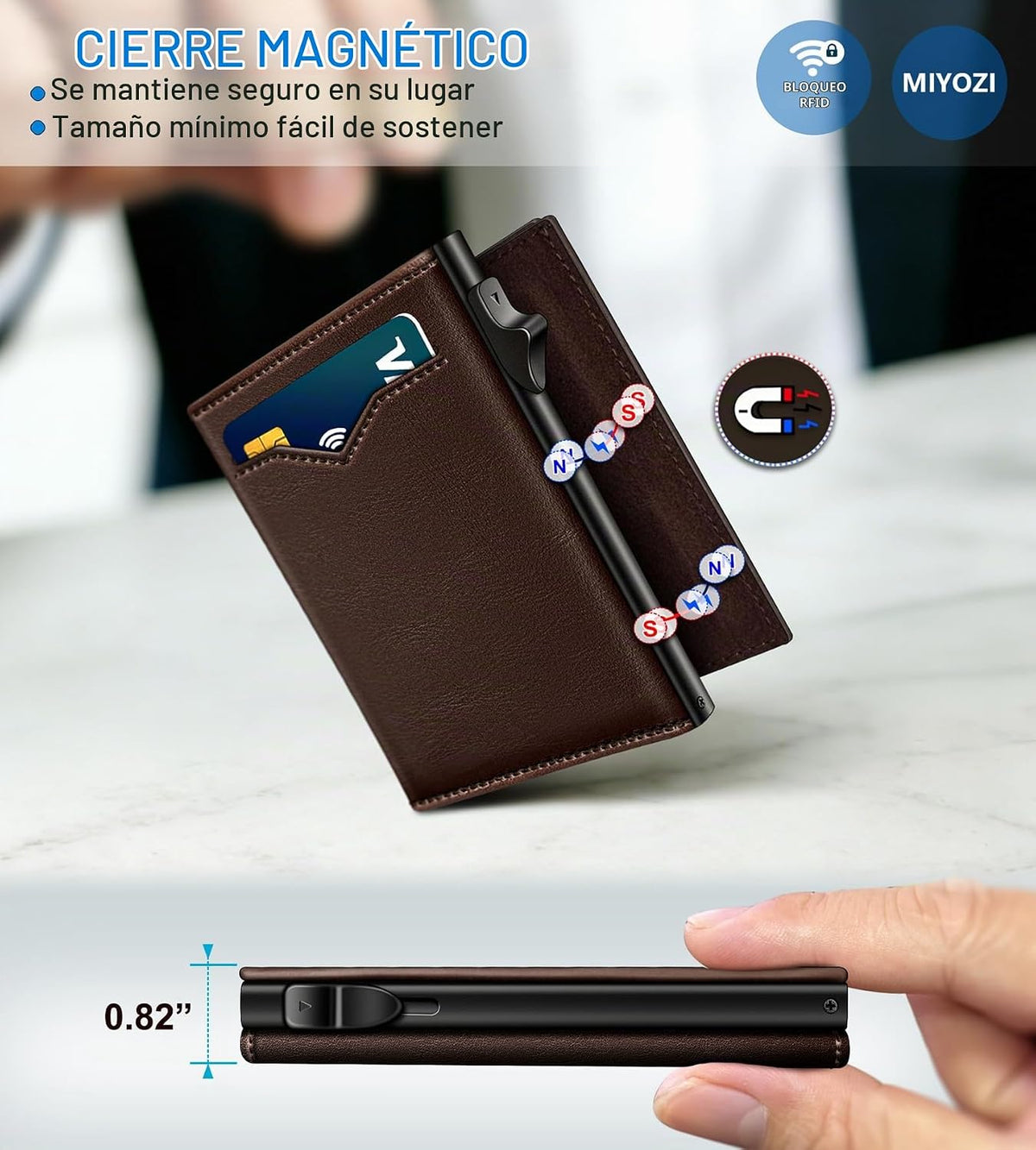 Cartera miyozi para hombre, con bolsillo para billetes, 2 ventanas...