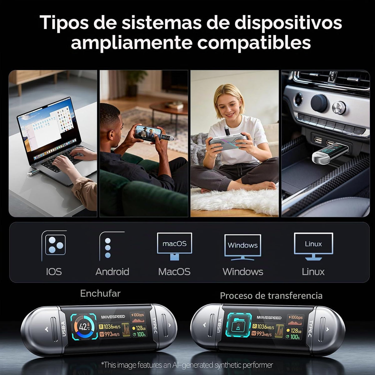 MOVE SPEED Unidad USB de 512 GB con pantalla inteligente 1090 MB\/s...