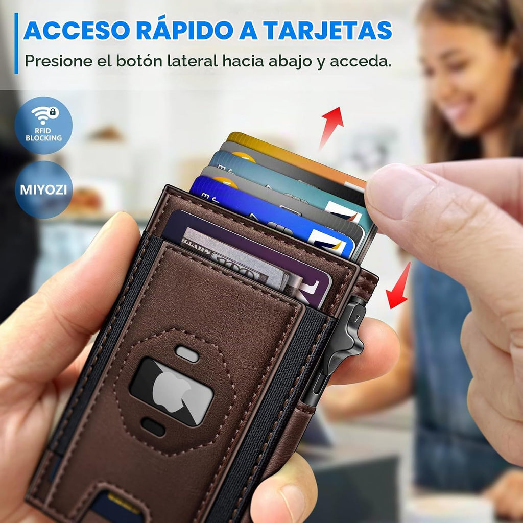miyozi Billetera Airtag para hombres, delgada emergente porta tarje...