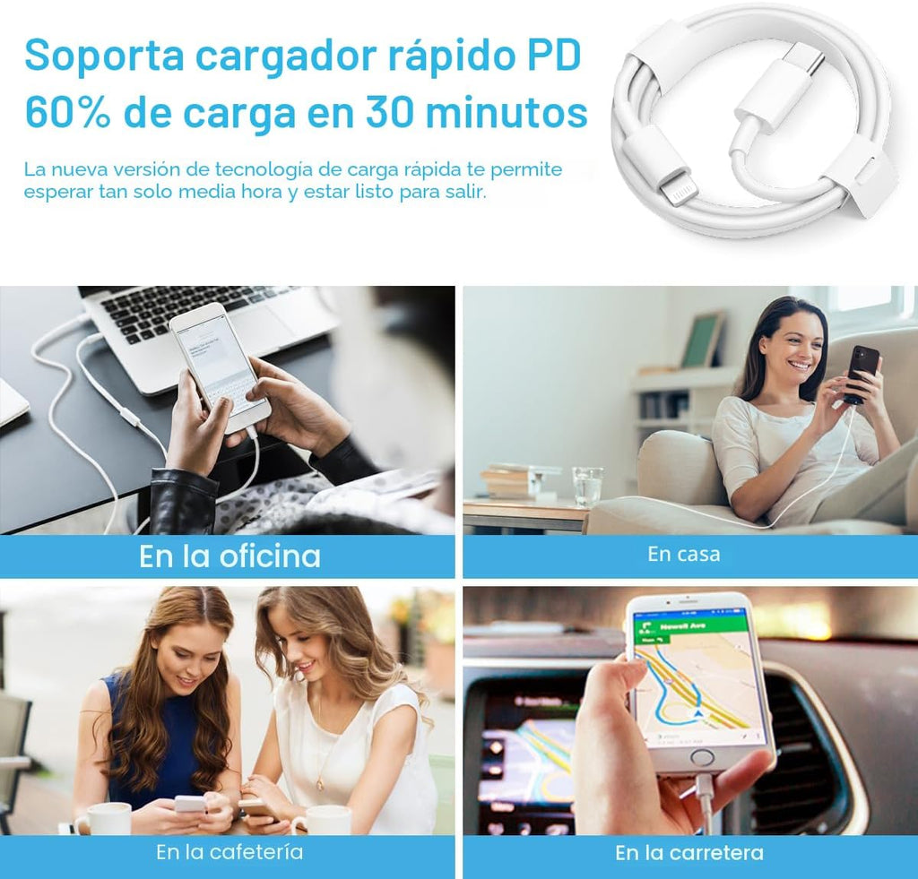 Cargador rápido para iPhone, 3+3 unidades, cargador de pared USB C...
